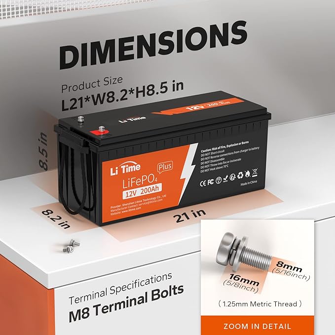 Litime 12V 200Ah Plus Lithium LiFePO4 Battery, Built-in 200A BMS, 4000+ Deep - Image 2