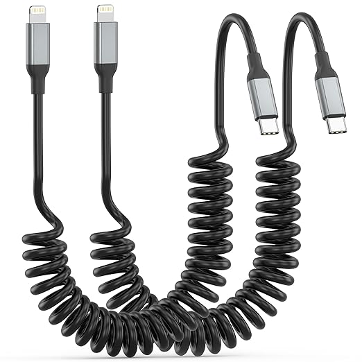 Coiled USB C to Lightning Cable 2 Pack, Retractable USB C iPhone Charger PD by AceceneUSBChargingCables