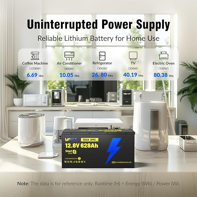 12V 628Ah LiFePO4 Lithium Battery 300A BMS, Built-in Bluetooth 5.0, Full Metal - Image 5