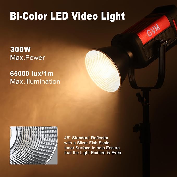 GVM LED Video Light Kit 65000Lux/m, 300W Studio Lights - Image 3
