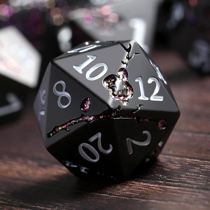 Glitter Purple Metal D&D Dice, DNDND 7 PCS Flower Metallic DND Dice Set - Image 2