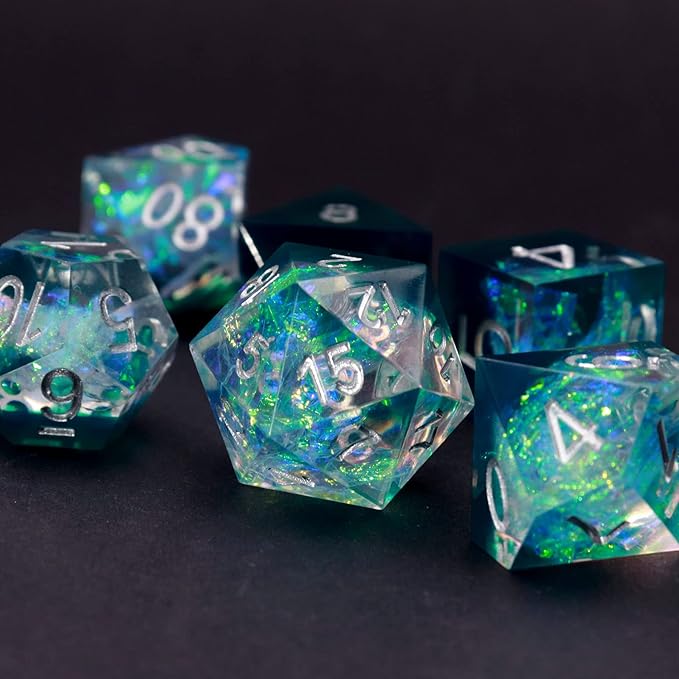 Haxtec DND Dice Set Sharp Edge Resin Dice Iridecent Inclusion - Image 4