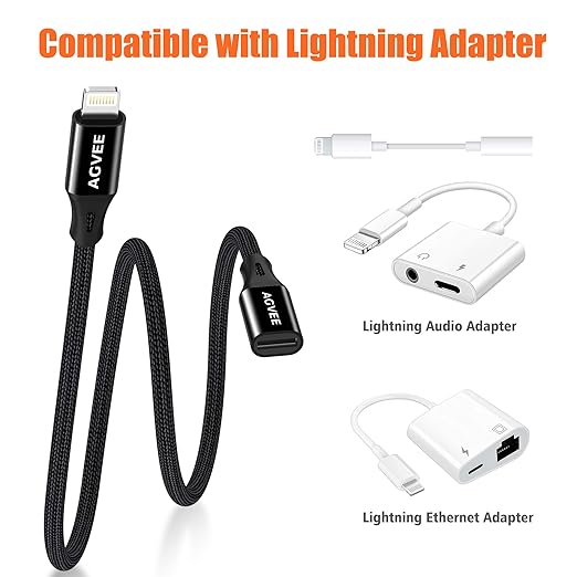 AGVEE [6.6ft Lightning Extension Cable Braided Female to Male Extender Cord - Image 5