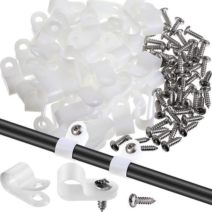 Hicarer 50 Pack R-Type Cable Clip Wire Clamp, Nylon Screw Mounting Cord by Hicarer