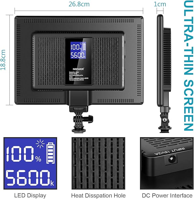 NEEWER 192 LED Video Light Panel, 20W Ultra Thin Bi Color Dimmable DSLR Camera - Image 3