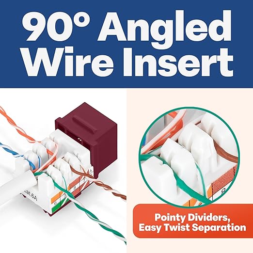 Everest 90° Angled RJ45 Cat6A Keystone Jacks 10-Pack in Red - Image 3