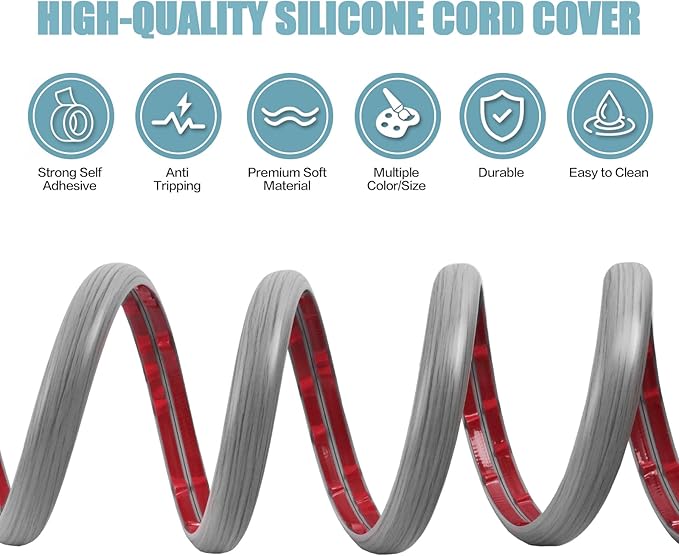 Floor Cord Cover Self Adhesive Cord Hider, 20FT Cable Management, Extension - Image 3