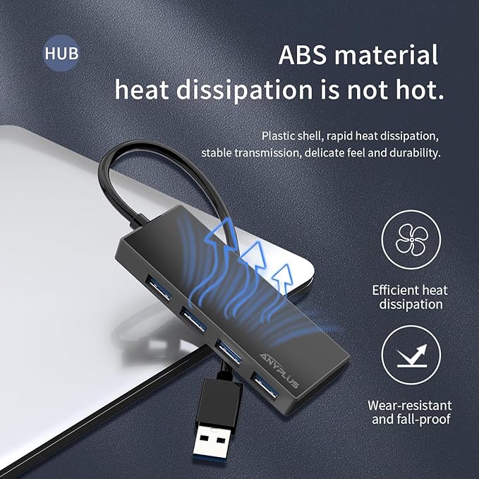 USB 3.0 Hub, 4 Port USB Hub Splitter, Portable USB Adapter Mini Multiport - Image 2