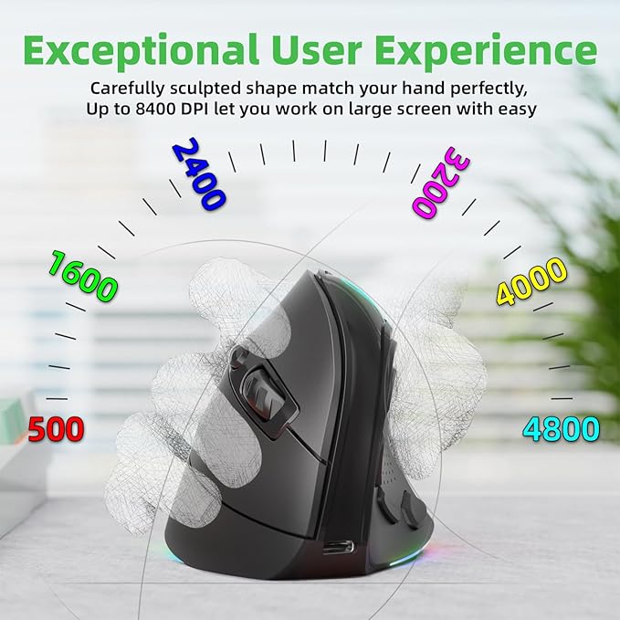 2.4G / BT/Wired Tri-Mode RGB Rechargeable G53 Wireless Vertical Ergonomic Mouse - Image 5