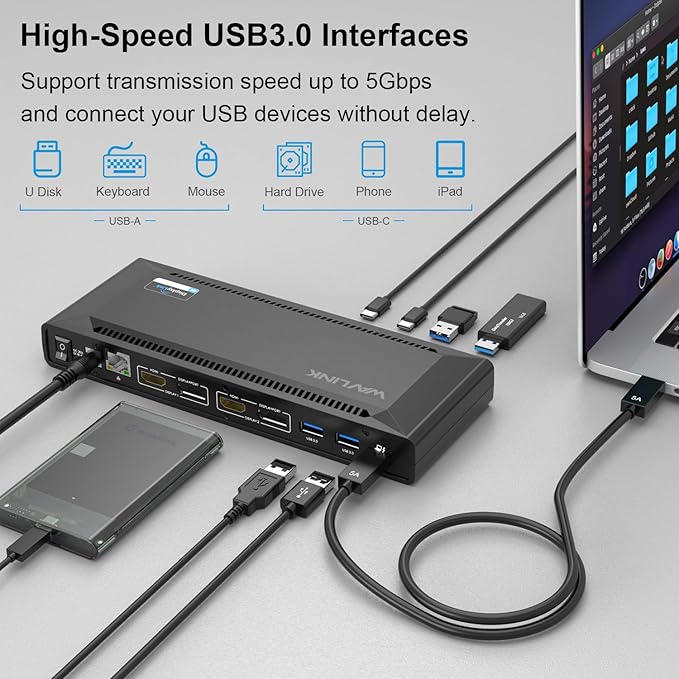 WAVLINK DisplayLink Laptop Docking Station Dual 4K@60Hz, 100W PD Charging - Image 6
