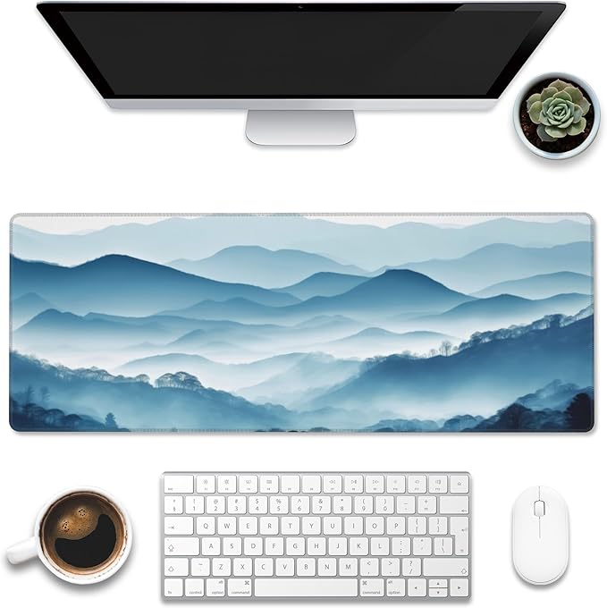 Large Gaming Mouse Pad for Desk, Mountain Desk Mat, Misty Forest Mountains Desk by Eflxamz
