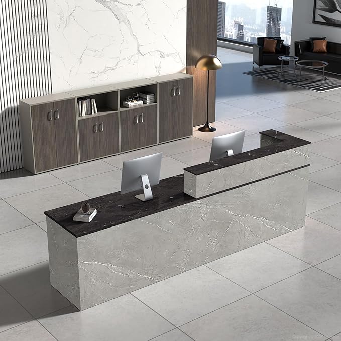 Reception Desk with Counter, Modern Front Desk Reception Counter with Keyboard by NUIPESN