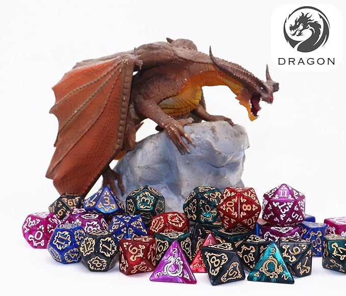 Polyhedral DND Dice Set, 5 Pack Vintage Dragon-Patterned Dice Sets Compatible - Image 3