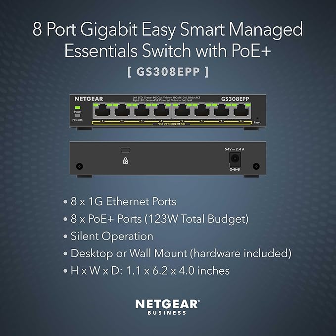 NETGEAR 8 Port PoE Gigabit Ethernet Easy Smart Managed Essentials Switch - - Image 2