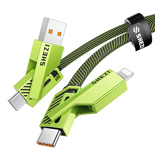SHEZI 4-in-1 USB C Cable 60W 10FT Fast Charging Flat Nylon Braided Charger Cord - Image 9