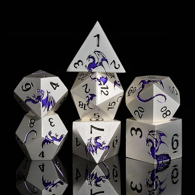 Purple Dragon Metal Dice HNCCESG 7 Piece Heavy Metallic D&D Dice Set by HNCCESG