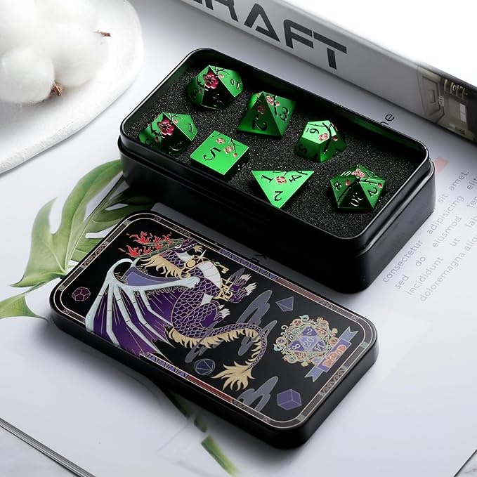 Matt Green Metal Dice Set, DNDND 7 PCS Heavy Metallic D&D Dice Set - Image 4