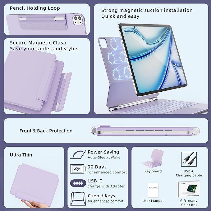 for iPad Air 13 inch Case with Keyboard, iPad Pro 12.9 Magic Keyboard, Springy - Image 3
