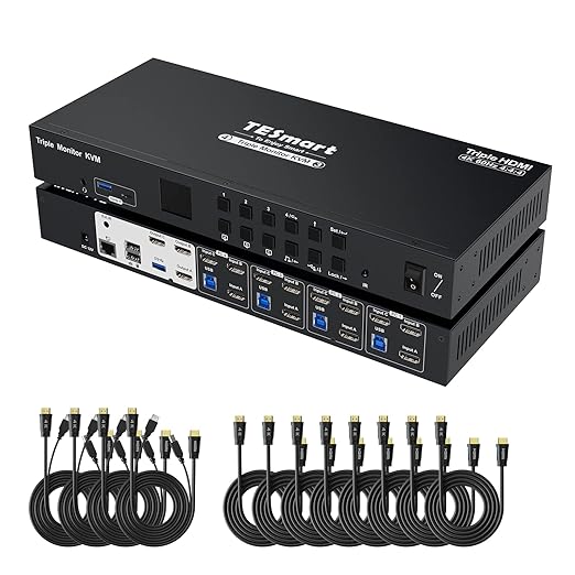 TESmart USB 3.0 HDMI KVM Switch 3 Monitors 4 Computers 4K@60Hz, Audio&Microphone by TESmart