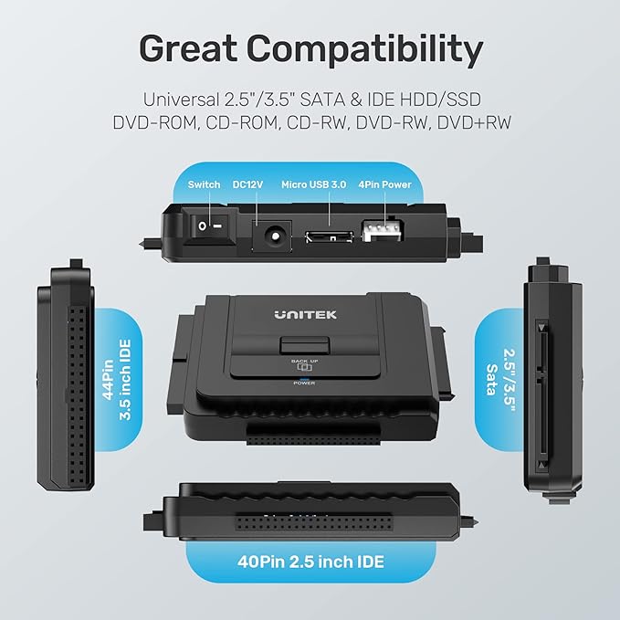 Unitek USB C to IDE and SATA Converter External Hard Drive Adapter Kit - Image 5