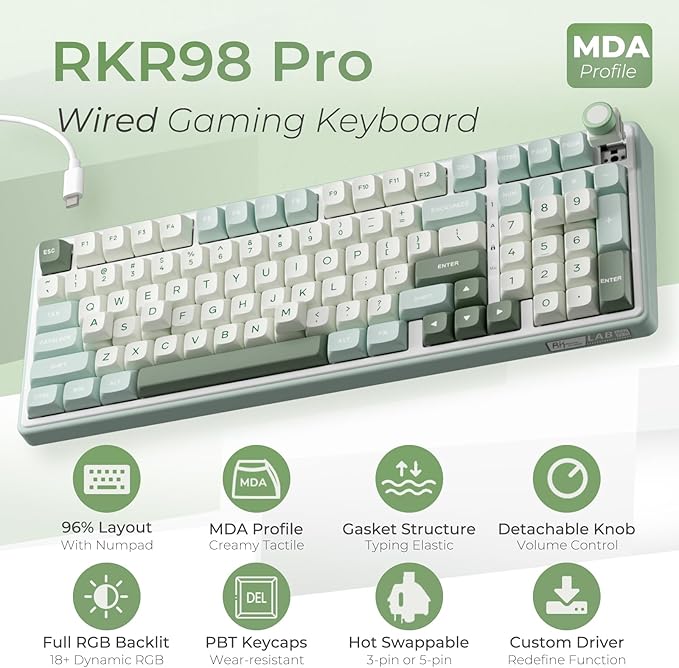 RK ROYAL KLUDGE R98 Pro Creamy Mechanical Keyboard, 96% Wired Gaming Keyboard - Image 2