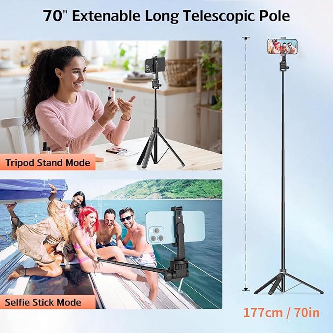 70" Phone Tripod & Selfie Stick, Extendable Tripod - Image 5