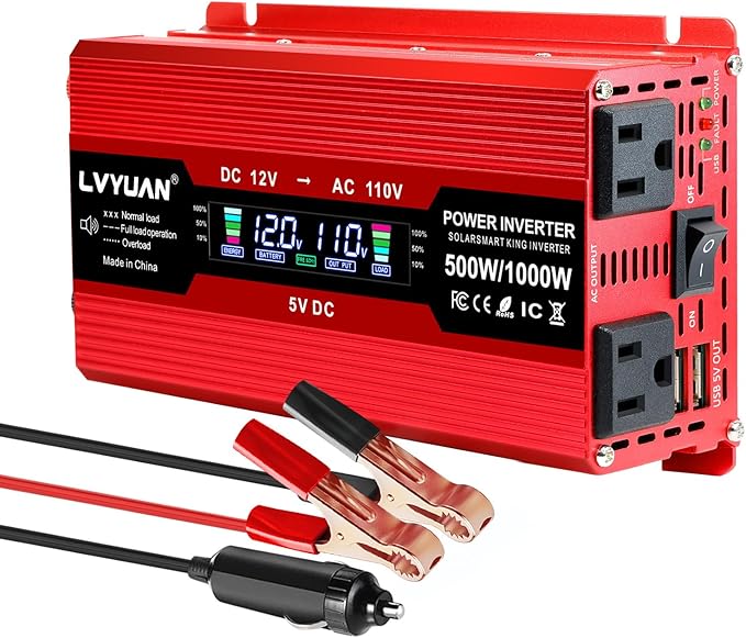 LVYUAN 500W Car Power Inverter 12V to 110V DC to AC by LVYUAN