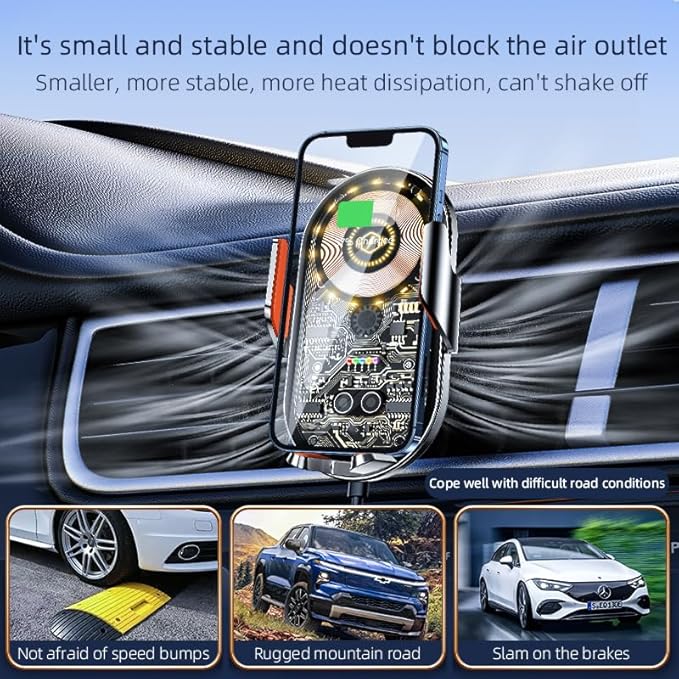 Car Phone Holder, Wireless Car Charger Air Vent Auto-Clamp Cell Phone Car Mount - Image 9