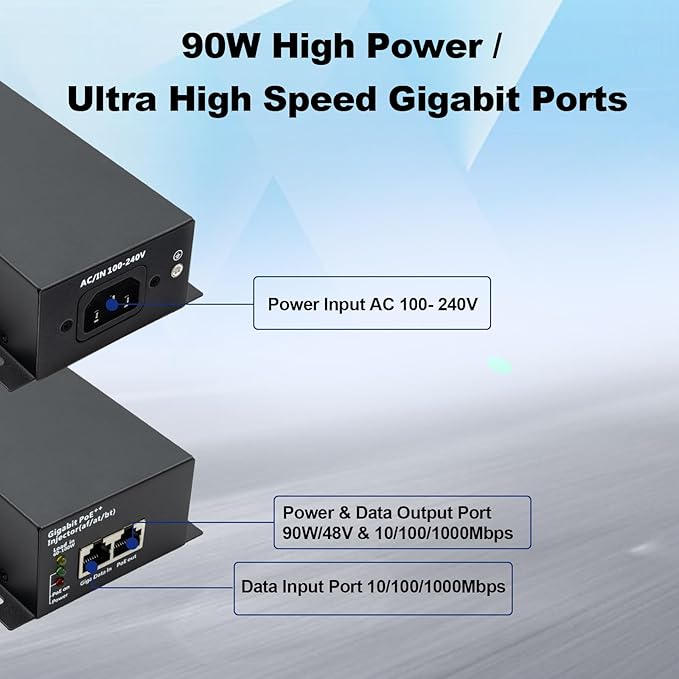 High Power Gigabit PoE++ Injector Adapter, Integrated Power Supply, Convert A - Image 3