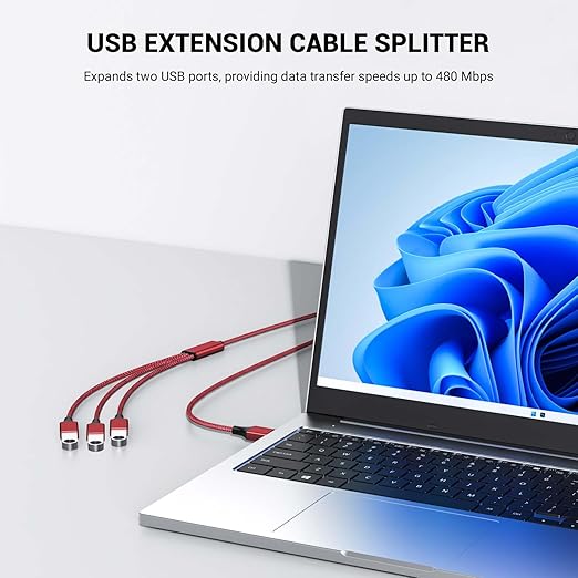 1FT USB Splitter 3 in 1 Out, A Male to 3 Female Extension Cable, USB Y Splitter - Image 3