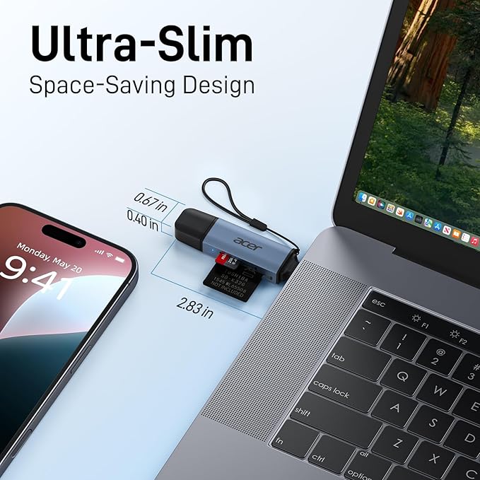 Acer SD Card Reader USB C, Dual Slots USB 3.0 Type C to Micro SD Card Adapter - Image 9