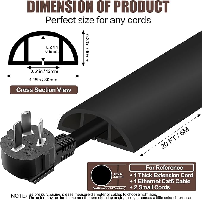 Floor Cord Cover Self Adhesive Cord Hider, 20FT Cable Management, Extension - Image 2