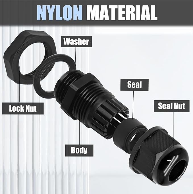 12 Pcs 1/2" NPT Nylon Cable Glands - Image 3