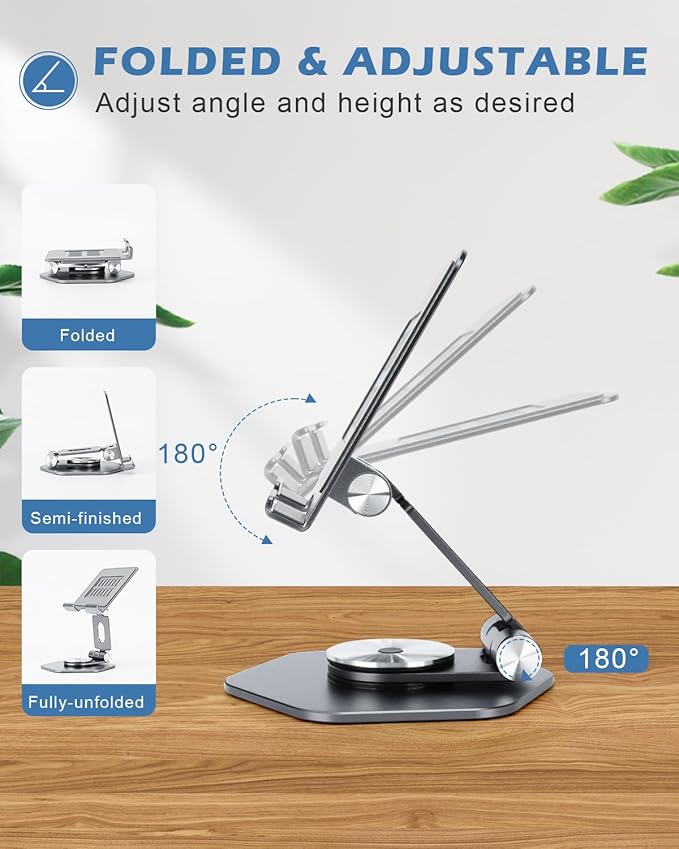 Foldable Aluminum Tablet Stand for Desk, 360° Swivel iPad & Tablet Holder – - Image 3
