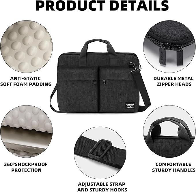 KINGSLONG 15.6 inch Laptop Shoulder Bag, Slim Shockproof Computer Sleeve - Image 4