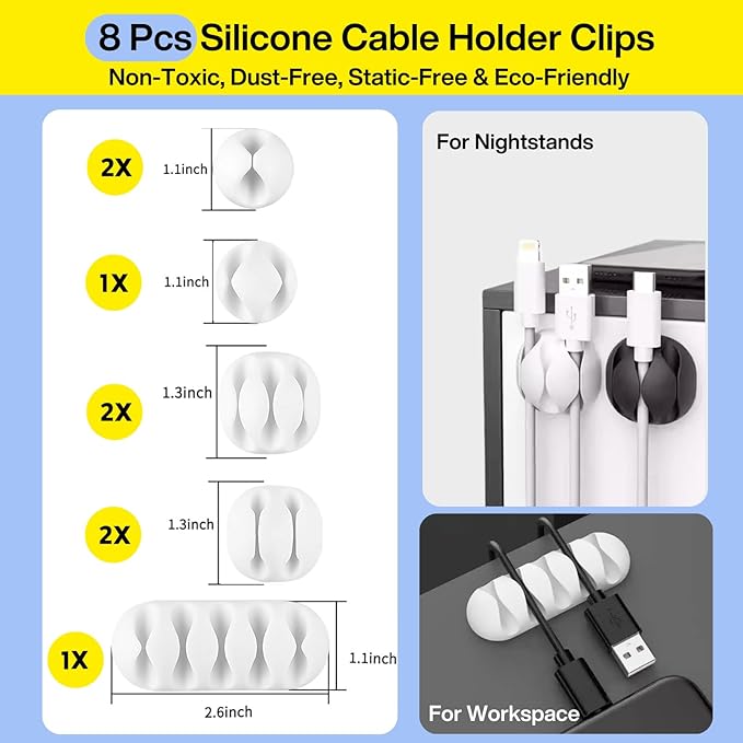 Cable Management Kit, 67 Adhesive Cable Clips, Topavatop Desk Cord Organizer - Image 3