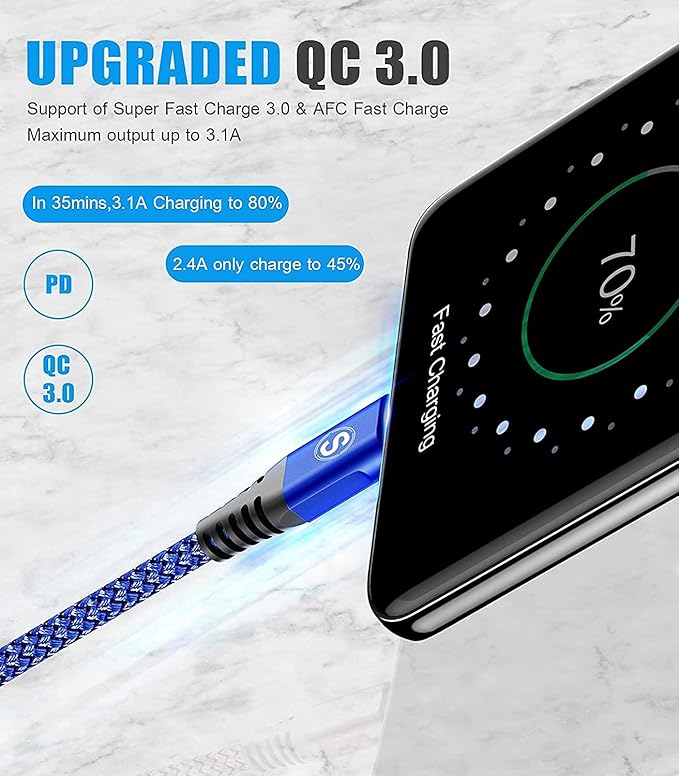 sweguard USB Type C Charger Cable iPhone 15 Charger Nylon Braided Cord - Image 2