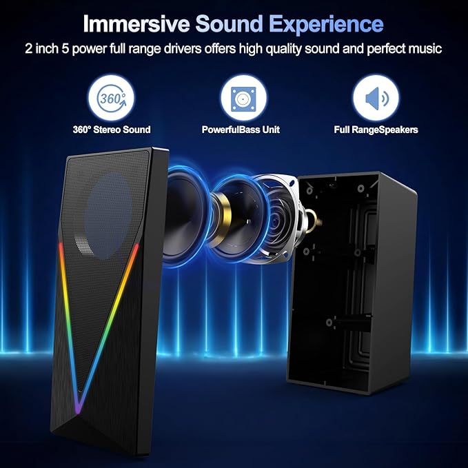RGB Desktop Speakers with Enhanced Bass, Volume Control & 6 Colorful Lights - Image 2