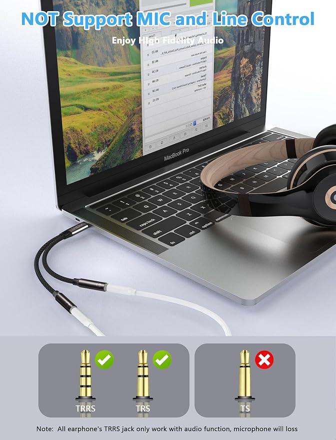 VIOY USB C to Dual 3.5mm Female Headphone Splitter, Type C to Headphone Audio - Image 4
