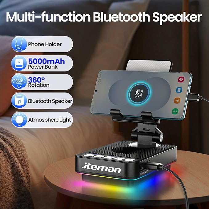 JTEMAN Gifts for Men Women Phone Stand Bluetooth Speaker - Image 2