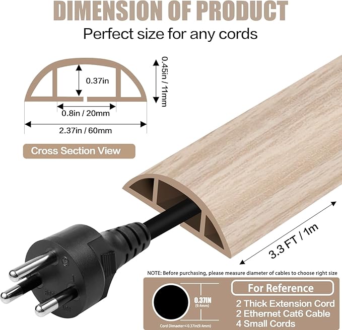 Floor Cord Cover Cavity 0.8"x0.37" Self Adhesive Cord Hider, 3.3FT Low Profile - Image 2