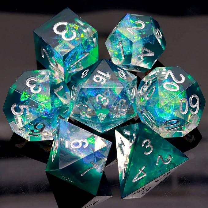 Haxtec DND Dice Set Sharp Edge Resin Dice Iridecent Inclusion - Image 2
