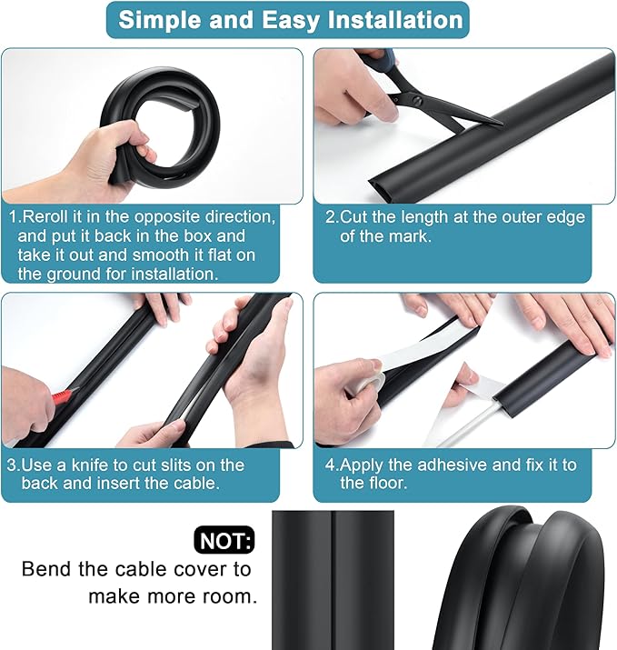 8.5ft Black Cord Protector, Soft Floor Wire Covers - Image 4