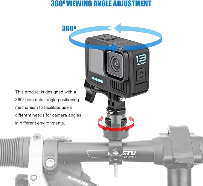 Bike Handlebar Mount for GoPro, 360 Degree Aluminium Alloy Motorbikes Round - Image 3