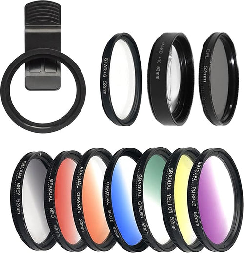 10 in 1 Cell Phone Camera Lens Kit, 52MM Clip-On CPL Phone Camera Lens Filter by DRAMLOR