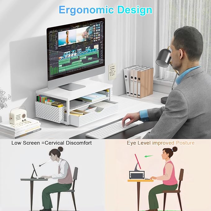 gianotter Wood Monitor Stand Riser, Office Desk Shelf Organizer, Desk Organizer - Image 3