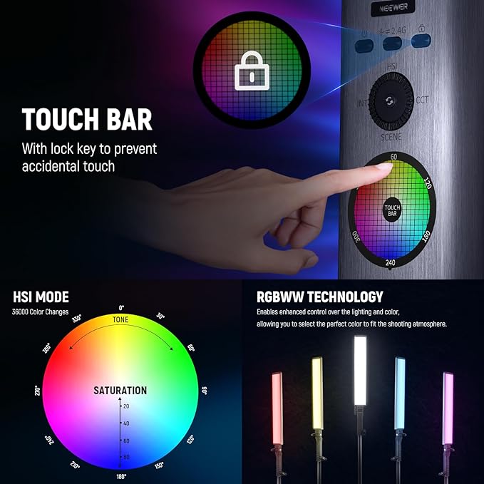 NEEWER RGB Light Wand with 2.4G/APP Control, Upgraded 360° Touchable RGBWW Hue - Image 4