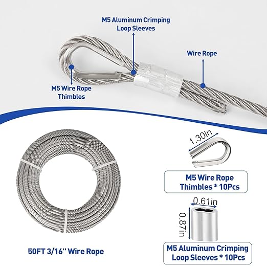 TooTaci 3/16" Stainless Steel Cable, 50ft Wire Rope - Image 2