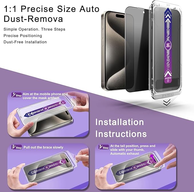 Privacy Screen Protector for iPhone 17 Pro Max 6.9-Inch, Auto Dust Removal - Image 3