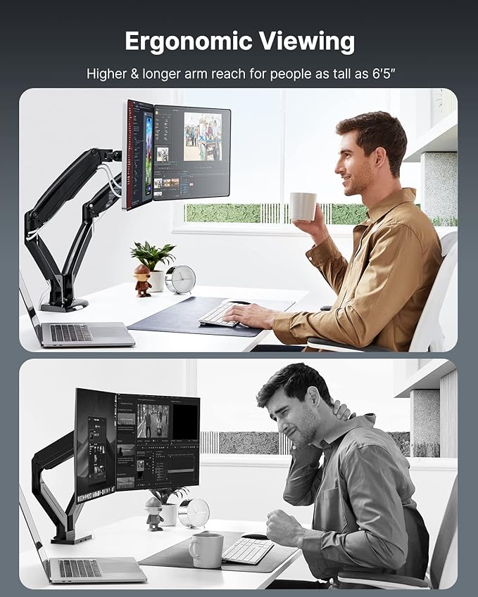 HUANUO Dual Monitor Stand for 13 to 40 inch, Premium Dual Monitor Mount - Image 4